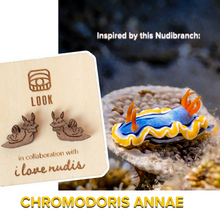 Load image into Gallery viewer, Wood Nudibranch Earring Studs | Collaboration with LookbyLindsay | Anna's Chromodoris and Hooded Nudibranch
