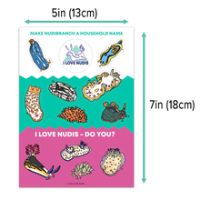 画像をギャラリービューアに読み込む, I LOVE NUDIS™ Colorful Vinyl Sticker Sheet with 11 adorable Nudibranchs and Sea Slugs