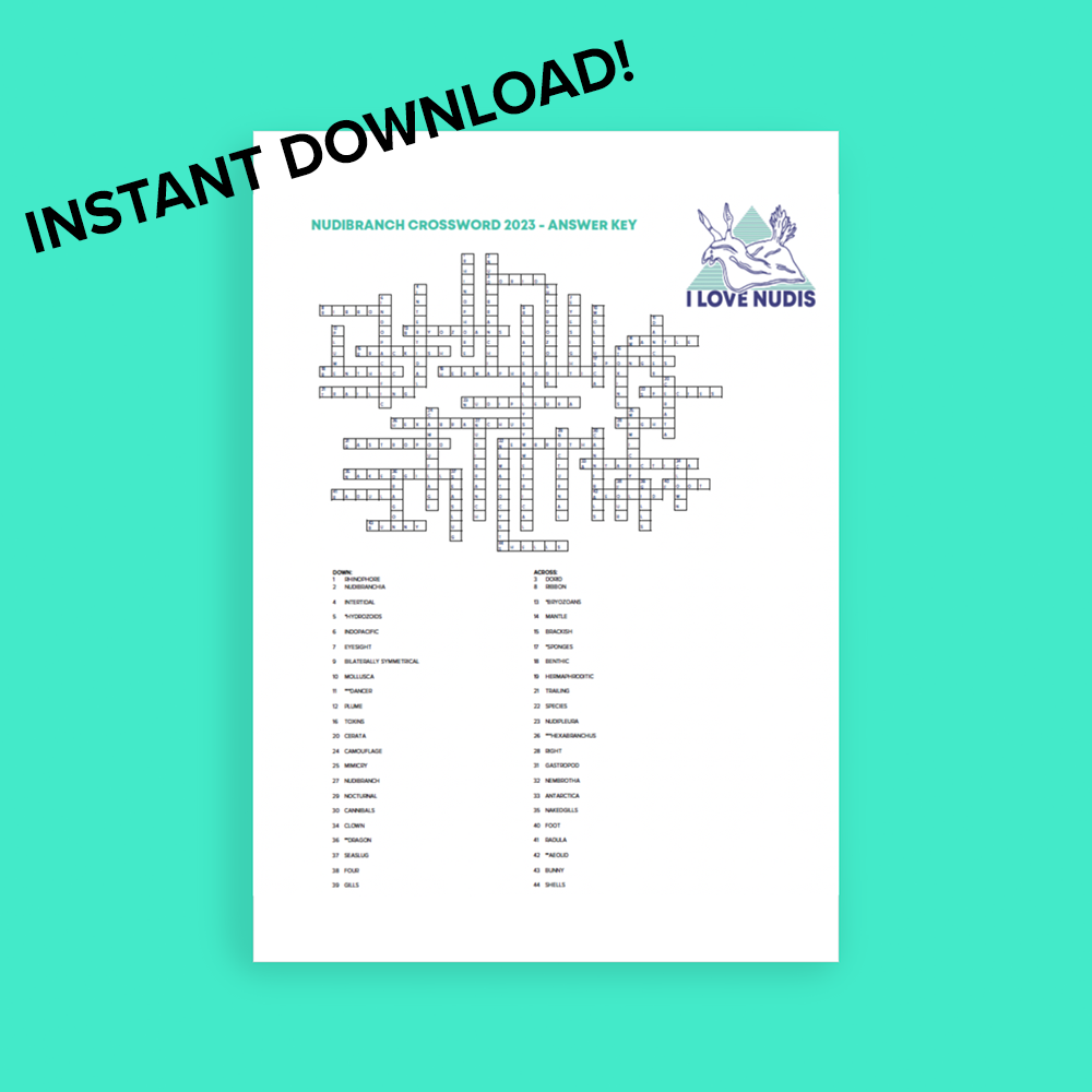 I LOVE NUDIS Nudibranch Crossword Puzzle Instant Digital Download
