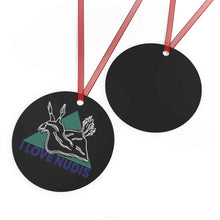 Load image into Gallery viewer, Black I LOVE NUDIS Metal Ornament Front and Back Views