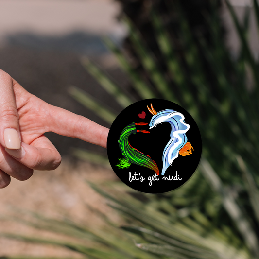 Lets Get Nudi Sticker being held