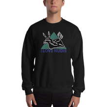 Load image into Gallery viewer, Black Crewneck with I LOVE NUDIS Nudibranch Logo