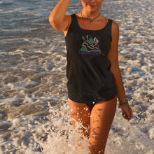 Load image into Gallery viewer, I LOVE NUDIS Nudibranch Womens Raceback Tank Top in Black on female at beach