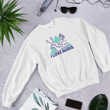 Load image into Gallery viewer, White Crewneck with I LOVE NUDIS Nudibranch Logo
