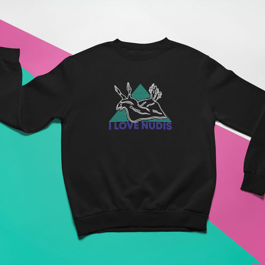 Black Crewneck with I LOVE NUDIS Nudibranch Logo