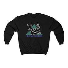 Load image into Gallery viewer, Black Crewneck with I LOVE NUDIS Nudibranch Logo