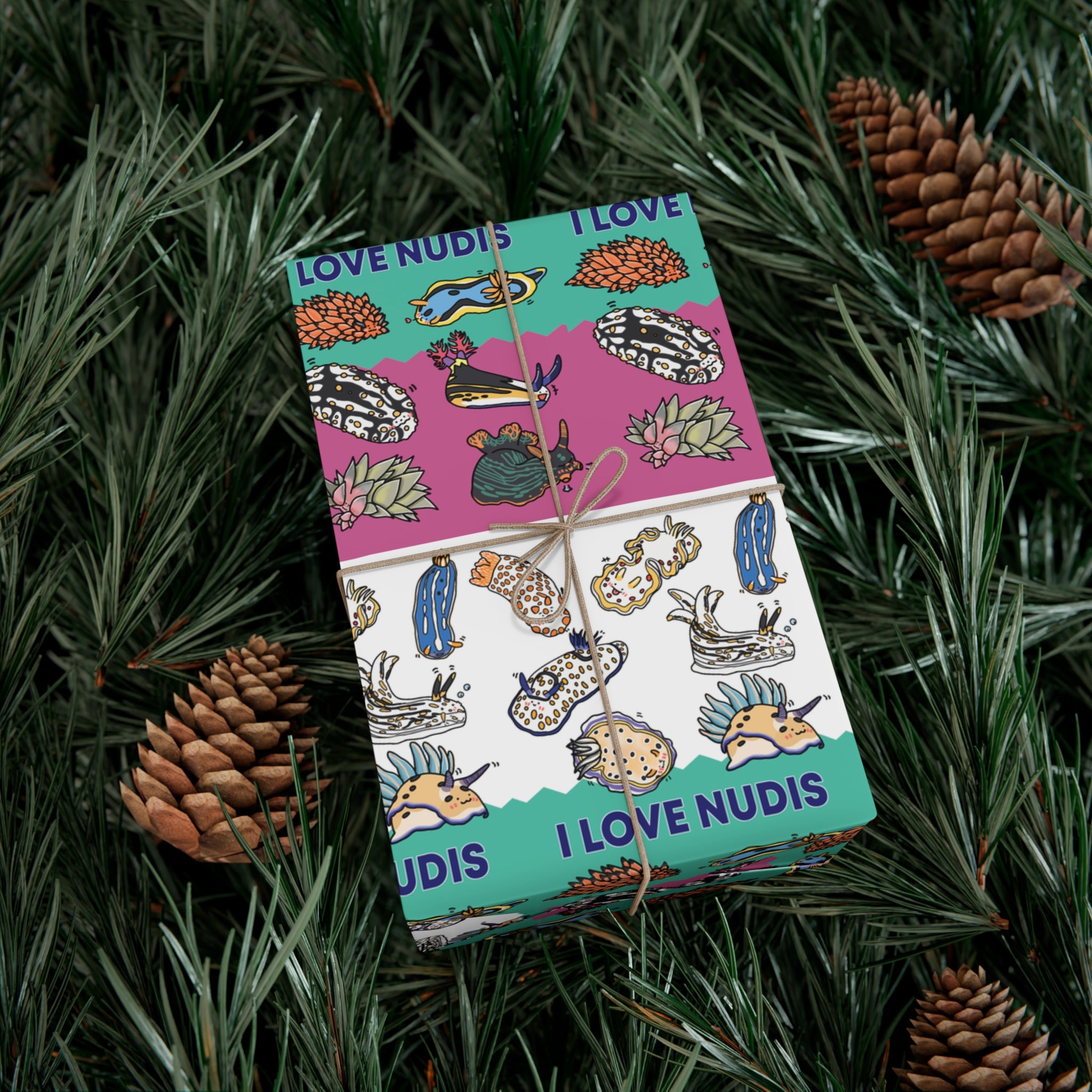 I LOVE NUDIS™ Watercolor Ocean Creatures Recycled Gift Wrapping Paper