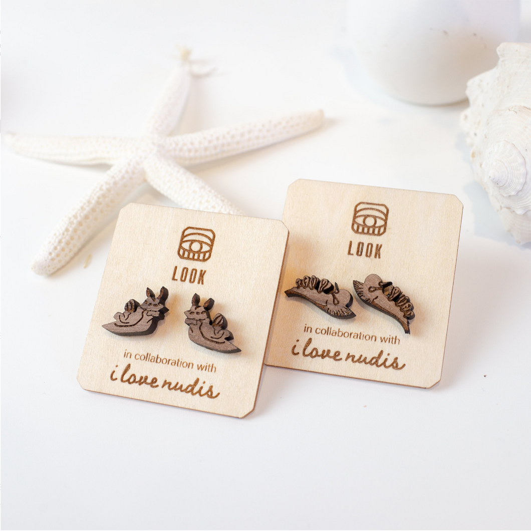 Wood Nudibranch Earring Studs | Collaboration with LookbyLindsay | Anna's Chromodoris and Hooded Nudibranch
