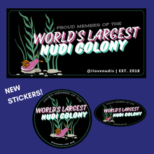 Load image into Gallery viewer, Proud Member of the World&#39;s Largest Nudibranch Colony - Waterproof &amp; Weather-Resistent Bumper, Circle, Oval Stickers
