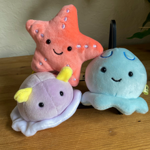 Load image into Gallery viewer, Nudibranch, Moon Jelly, and Sea Star Plushie Bundle

