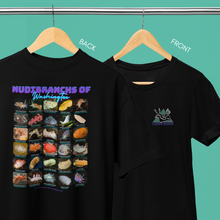 Load image into Gallery viewer, I LOVE NUDIS™ Nudibranchs of Washington Black T-shirt with Photos &amp; Common/Scientific Names
