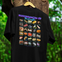 Load image into Gallery viewer, I LOVE NUDIS™ Nudibranchs of Washington Black T-shirt with Photos &amp; Common/Scientific Names
