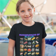 Load image into Gallery viewer, Nudibranchs of Washington Black Kids Softstyle Tee with Photos &amp; Common/Scientific Names
