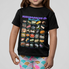 Load image into Gallery viewer, Nudibranchs of Washington Black Kids Softstyle Tee with Photos &amp; Common/Scientific Names
