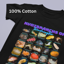 Load image into Gallery viewer, Nudibranchs of Washington Black Kids Softstyle Tee with Photos &amp; Common/Scientific Names
