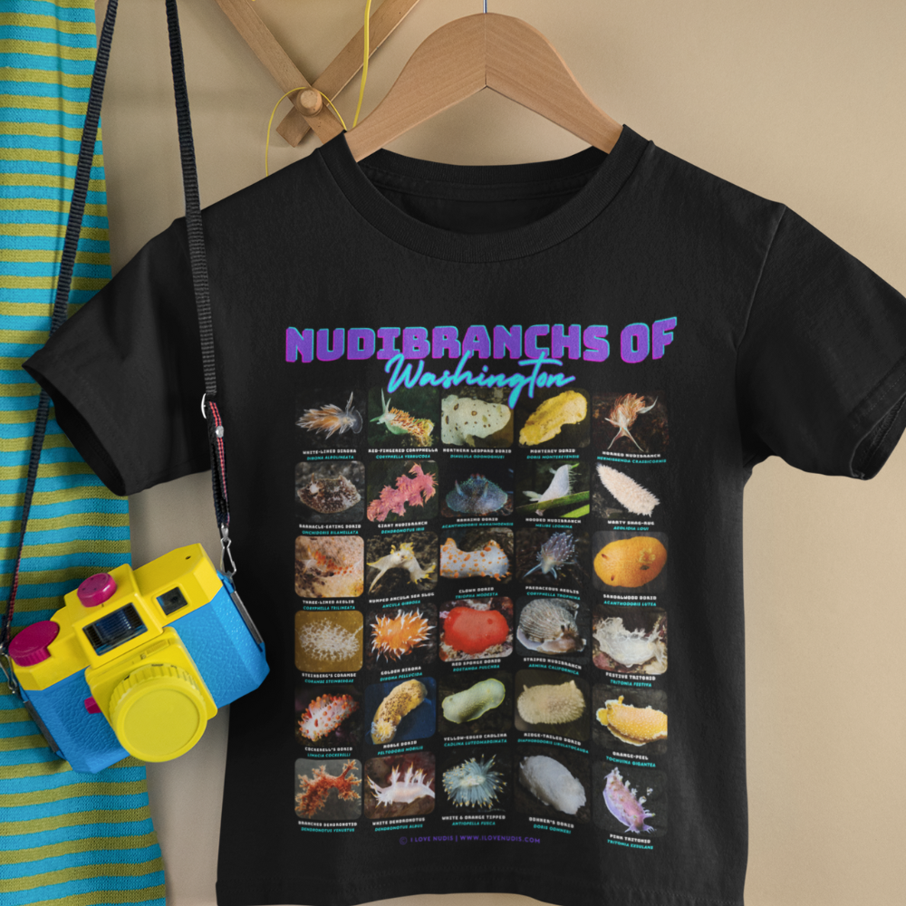 Nudibranchs of Washington Black Kids Softstyle Tee with Photos & Common/Scientific Names