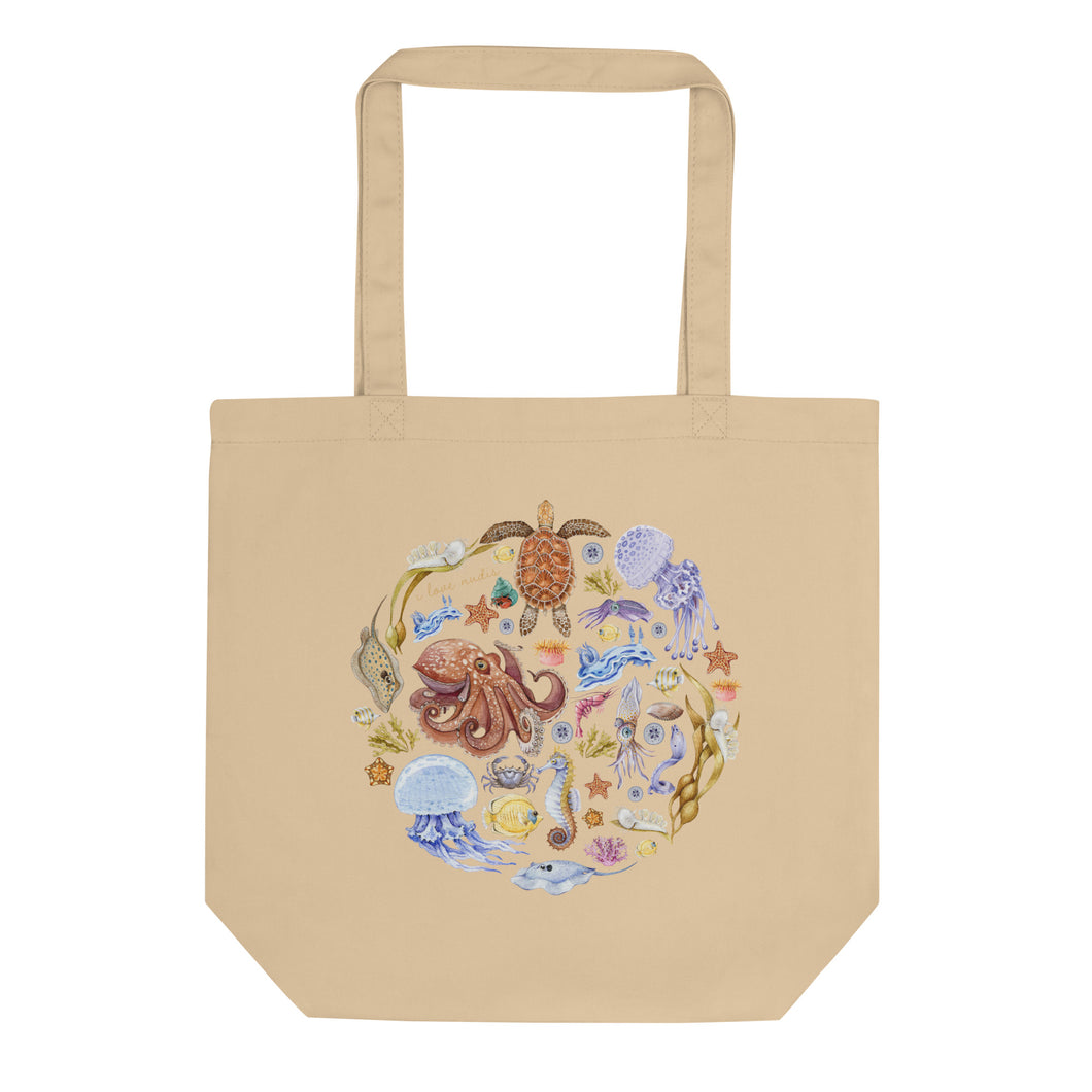 I LOVE NUDIS™ Watercolor Ocean Creatures Organic Cotton Nudibranch Tote Bag