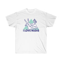 画像をギャラリービューアに読み込む, White I LOVE NUDIS Tshirt front
