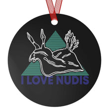 Load image into Gallery viewer, Black I LOVE NUDIS Metal Ornament Front View
