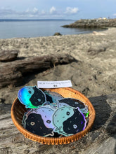 Load image into Gallery viewer, Holographic Yin and Yang Stickers on the beach
