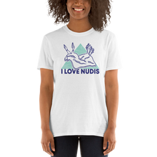 Load image into Gallery viewer, White I LOVE NUDIS Tshirt on model
