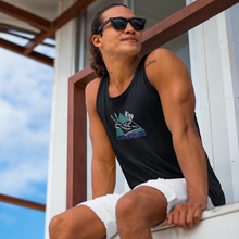 Load image into Gallery viewer, Black I LOVE NUDIS Nudibranch Tank Top on lifeguard at beach
