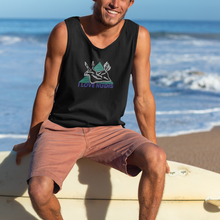 Load image into Gallery viewer, Black I LOVE NUDIS Nudibranch Tank Top on surfer at beach

