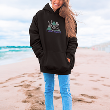 画像をギャラリービューアに読み込む, I LOVE NUDIS Nudibranch Hooded Sweatshirt in Black on female at beach
