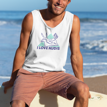 画像をギャラリービューアに読み込む, White I LOVE NUDIS Nudibranch Tank Top on surfer at beach
