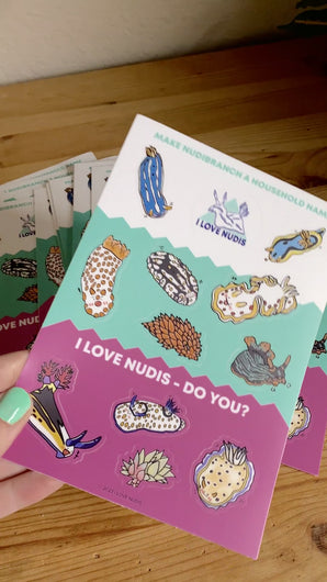 I LOVE NUDIS™ Colorful Vinyl Sticker Sheet with 11 adorable Nudibranchs and Sea Slugs