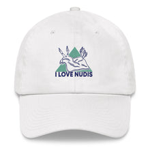 Load image into Gallery viewer, I LOVE NUDIS™ White Dad Hat Front

